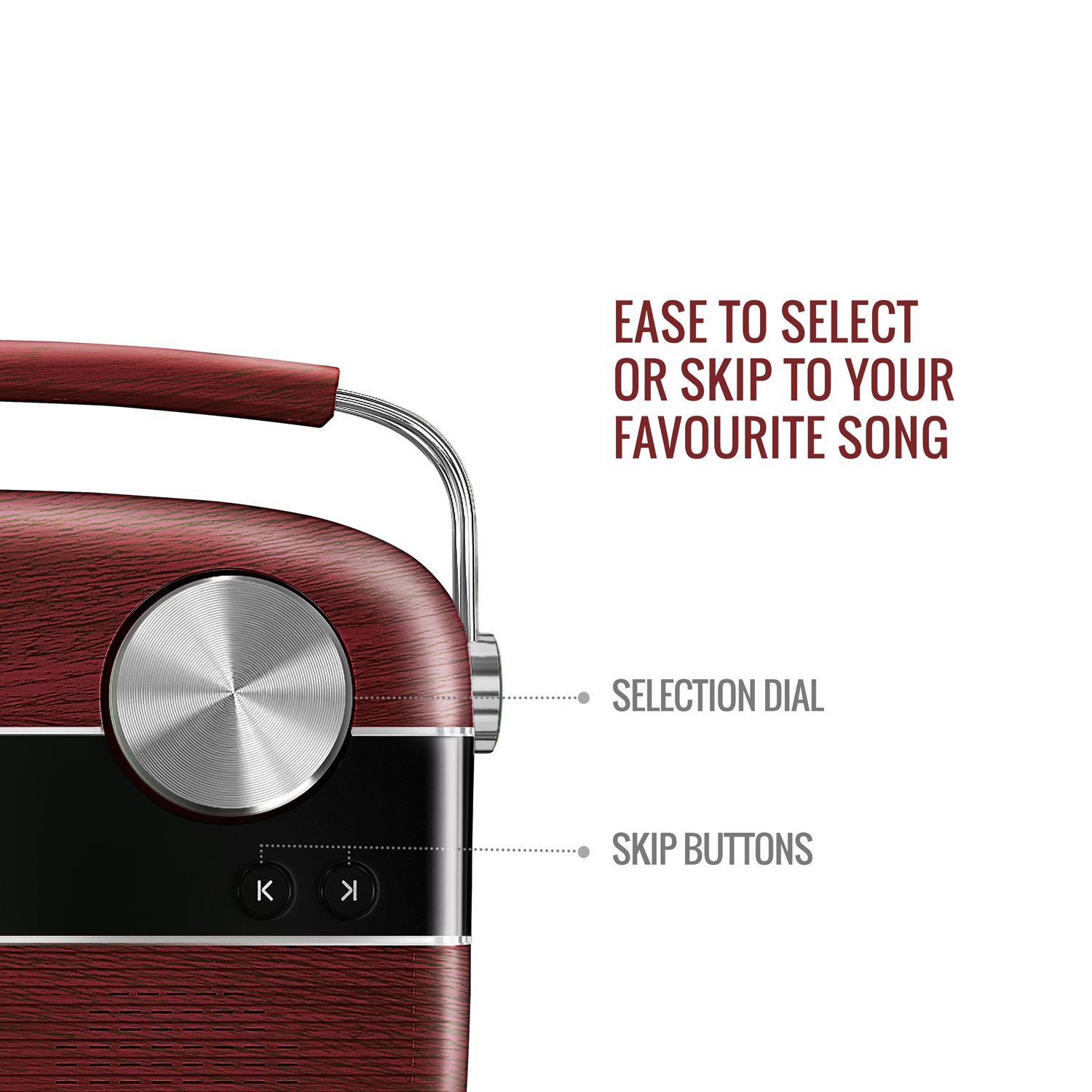 Saregama Carvaan Hindi - Portable Music Player with 5000 Preloaded Songs, FM/BT/AUX (Cherrywood Red) - View 2