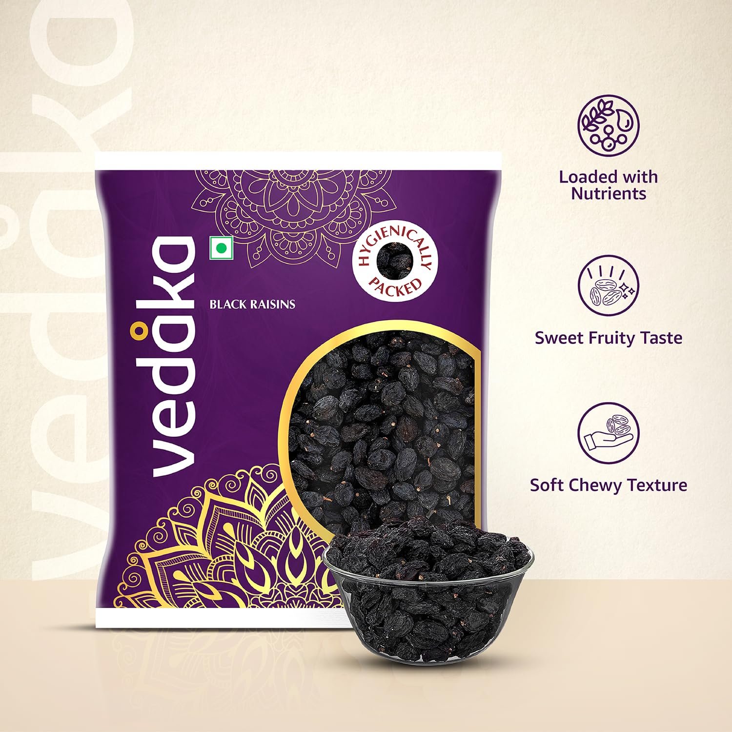 Vedaka Black Raisins | Seedless | 500 G | Premium Kali Kishmish | Kali Draksh | Dry Fruits | Flavourful &amp; Delicious Snack | Source Of Potassium &amp; Dietary Fibre | Ambient Temperature - View 3