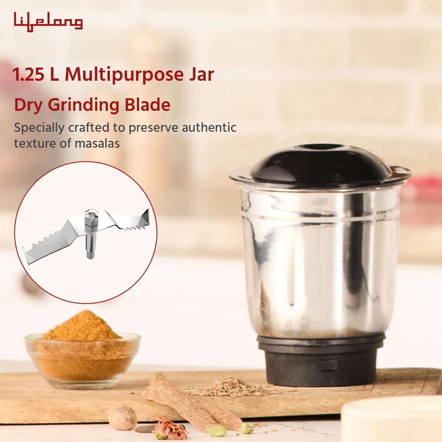 Lifelong Mixer Grinder for Kitchen - 3 Jars 500 Watt Mixie - Chutney Jar, Dry Grinder Jar &amp; Liquidizing Jar used as Wet Grinder &amp; Blender for Milkshake, Smoothie, Puree -Stainless Steel Blades(LLMG23) - View 4