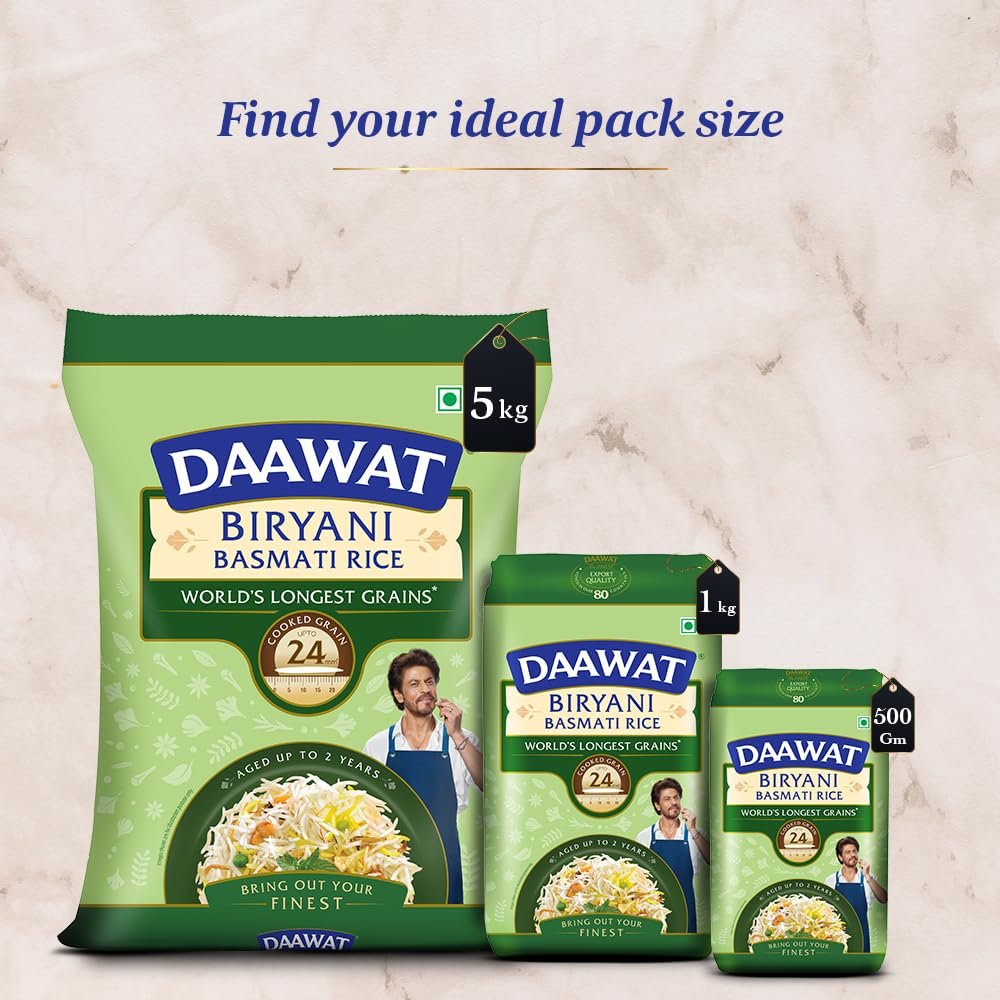 5 Kg Daawat Biryani Basmati Rice | World s Longest Rice Grain expands 24mm* | Tasty, Non-sticky & Rich Aroma |Naturally Aged - View 4